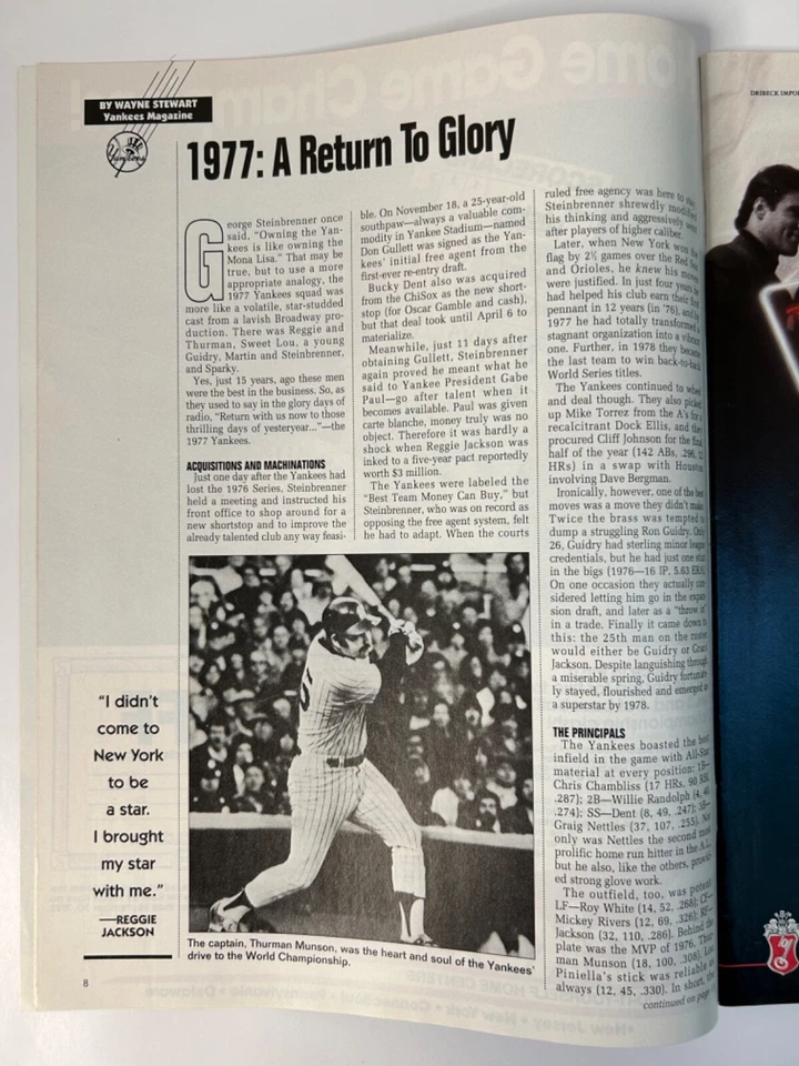 1992 New York Yankees scorebook / program • Matt Notes • Yankees v Blue Jays - Image 3 of 4