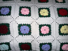 Handmade Crochet 2 Pillows 120 Flowers Granny Square Throw Blanket Size 84 x 100
