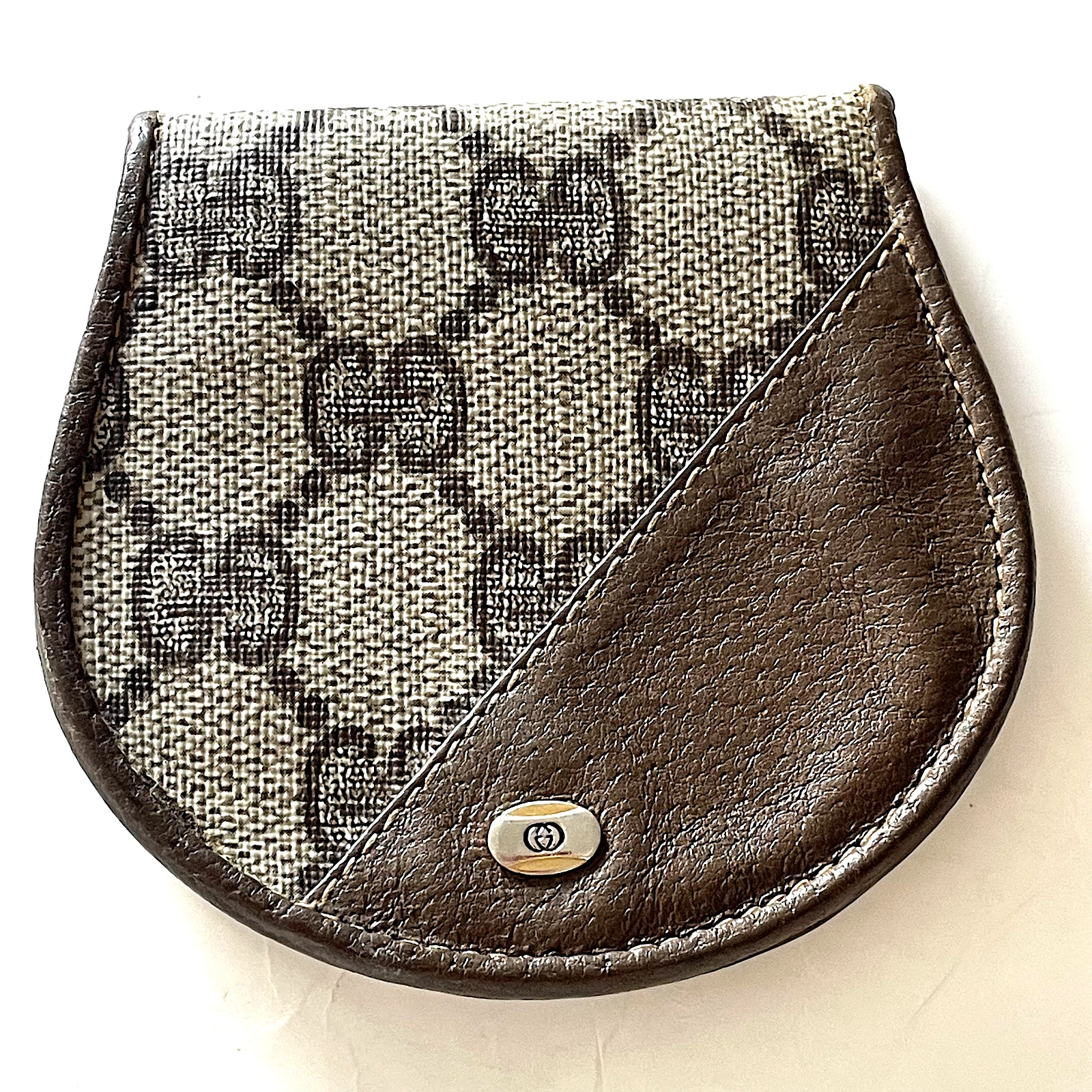 Étui à monnaie rond Gucci GG Supreme PVC cuir marron