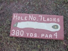VINTAGE Hand Carved Hole No 7 Golf Painted Wood Sign 23 3/4" x 11 1/2" Folk Art