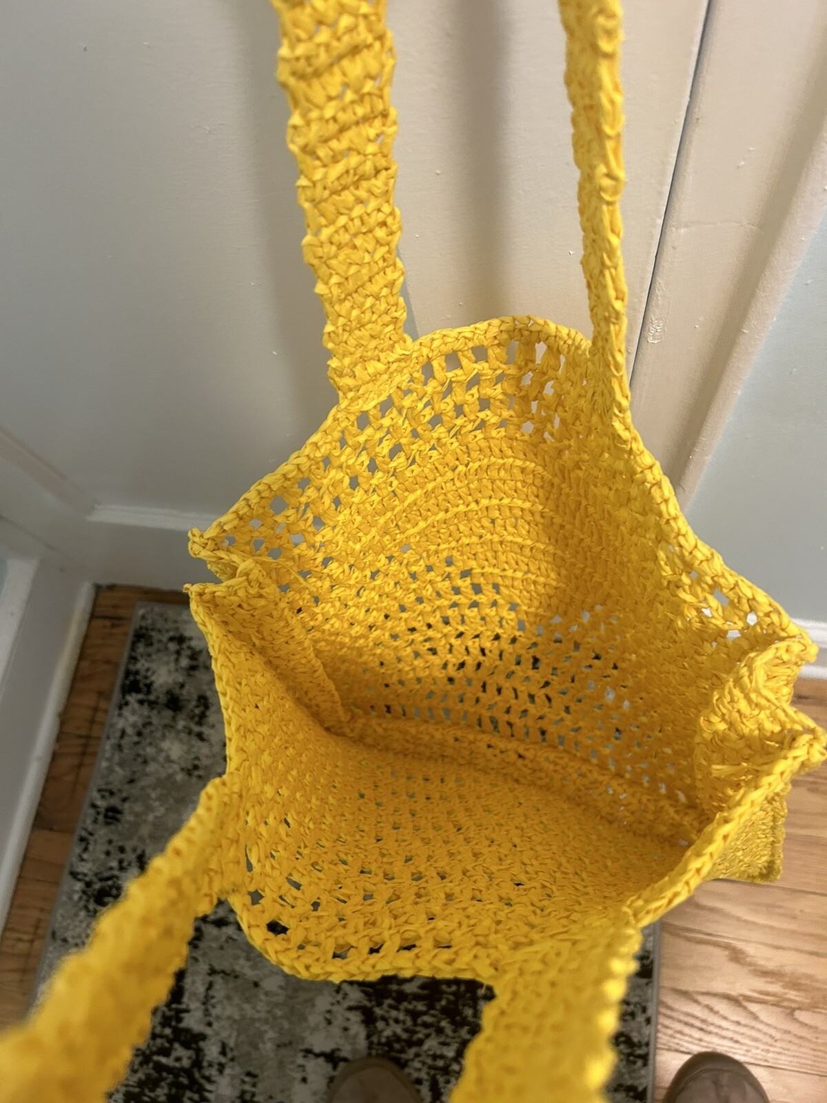 Yellow Women’s Solid Crochet Double Flat Trap Tot… - image 11