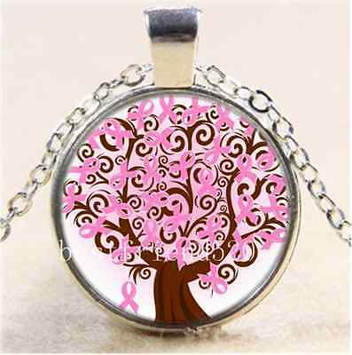 Stamp Out Breast Cancer Photo Cabochon Glass Tibet Silver Pendant Necklace#CA47 