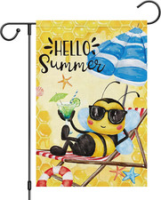 Hello Summer Garden Flag 12X18 Double Sided Burlap Spring Summer Bee Small Yard