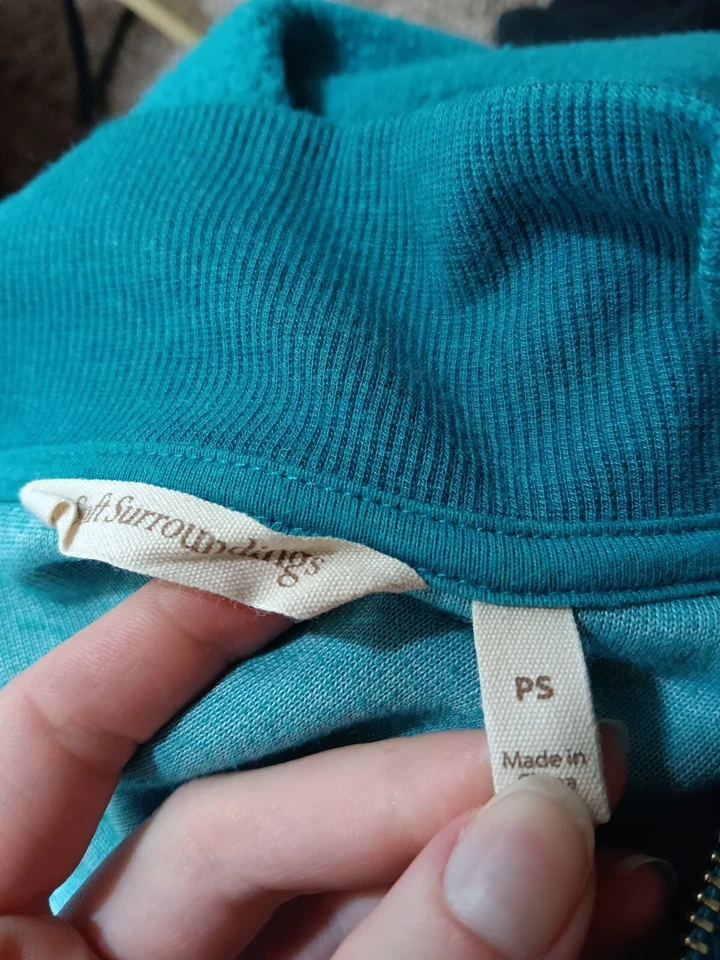 Suéter Pequeño Soft Surroundings Petite Azul Teal Manga Larga Vellón 1/4 Cremallera Foto 3 de 4