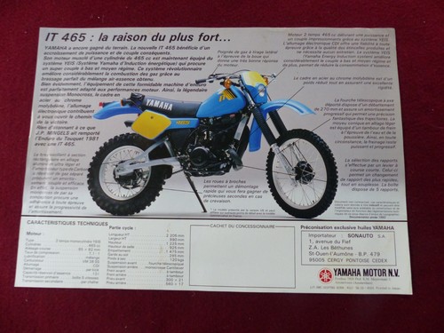 Prospectus catalogue Moto : YAMAHA IT 465 de 1982 - Afbeelding 2 van 2