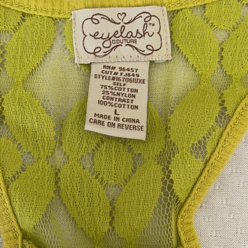 Eyelash Couture Pea Green See Thru Netted Tank, Large - Picture 11 of 11