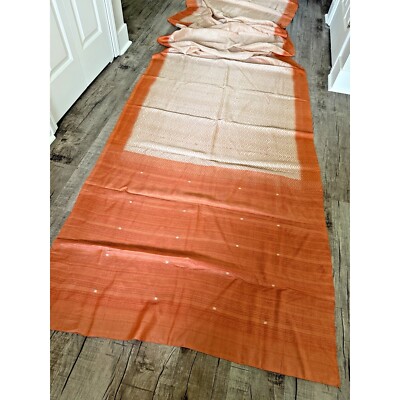 Indian WOMENS PRE-OWNED VINTAGE PURE SILK Cream/Orange SAREE SARI FABRIC/CRAFTS