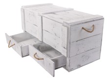 XXL Holztruhe weiß mit 2 Schubladen und Griffen Holzkiste Deko Weinkiste