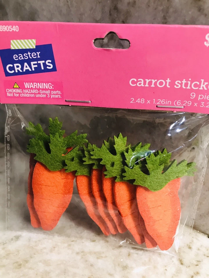 Pegatinas 3D de fieltro de zanahoria para manualidades, álbumes de recortes y más - 1 paquete de 9 piezas - NUEVAS Foto 3 de 4