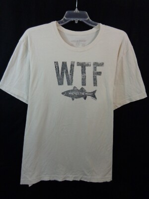 Life is Good T Shirt Men's 2XL Beige ''WTF'' ''Where's the Fish'' Short Sleeve