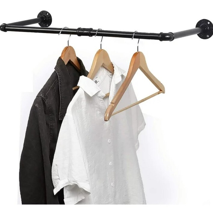 Oumilen Wall Mounted Industrial Pipe Clothes Rack, Metal, Black