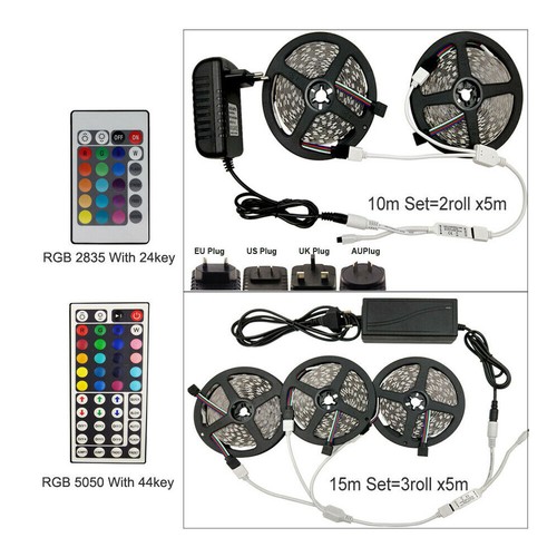 LED Strip Light RGB 5050 SMD 2835 Flexible Ribbon RGB Stripe 5M 10M 15M tape kit - Picture 2 of 7