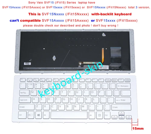 New for Sony SVF15Nxxx,Fit 15Nxx SVF15N19SCS SVF15N19SCP keyboard backlit silver