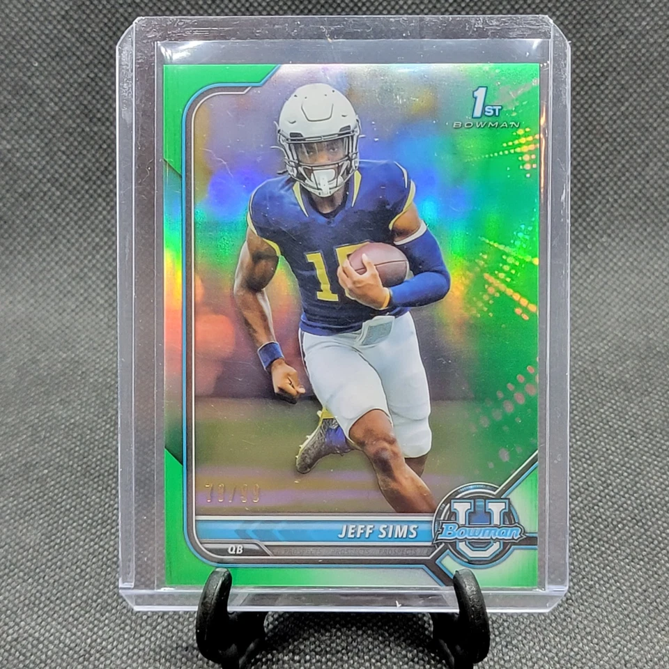 2021-22 University JEFF SIMS #44 1ST BOWMAN Chrome GREEN HOLO REFRACTOR #/99 - Image 2 of 4