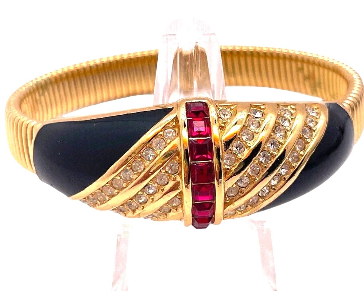 Vintage 1980's DIOR Enameled & Rhinestone Inset Fabulous Bracelet