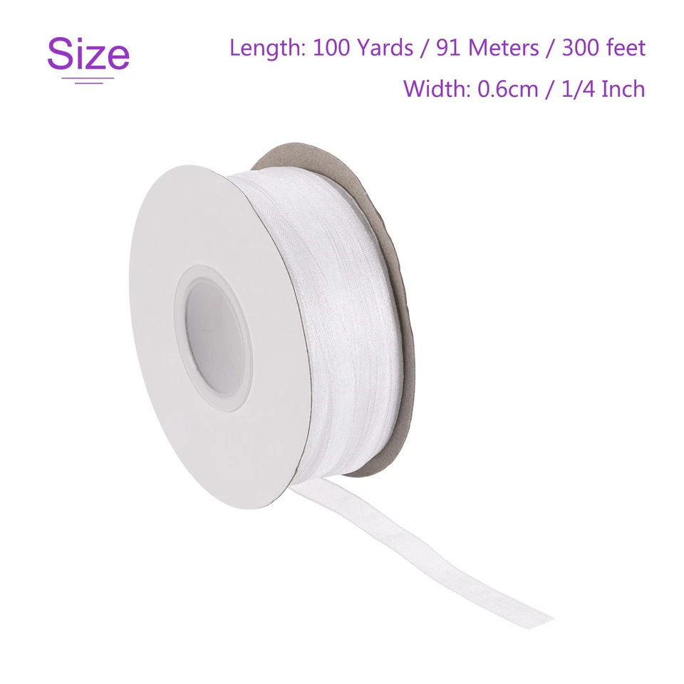 Cinta de gasa blanca de 100 yardas 1/4 pulgada cinta de organza transparente Foto 3 de 4