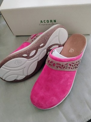 Acorn Pink Suede Comfort Clog Slip-On Shoes Women's Flat Heel