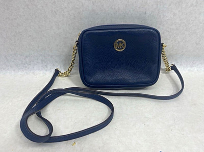 Michael Kors Dark Blue Pebble Leather Mini Fulton Camera Bag