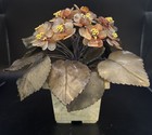 Vintage Chinese Carved Stone Leaves/Flowers Jade & Carnelian Bonsai Tree Jadeite — photo 1