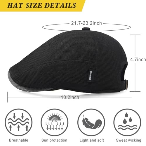 Xinveen British Retro Newsboy Hat Breathable Painter Hat Adjustment Beret Black - Picture 6 of 8
