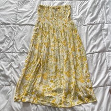 Kimchi Blue Yellow Floral Smocked Strapless Midi Dress Small Cottagecore Prairie