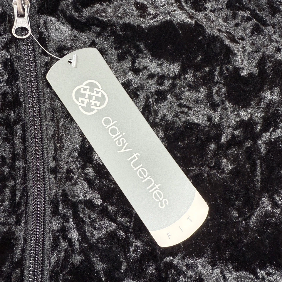 NWT Daisy Fuentes Bomber Jacket Women's Large Black Crushed Velvet Whimsigoth - Image 3 of 4