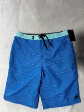 NWT Boys Hurley Blue Size 20/30 10  Ins Striped Shoreline Swim Shorts 38