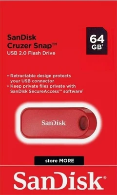 SanDisk 64GB USB Memory Stick USB Flash Pen Drive Cruzer Snap UK USB 2.0 in Red