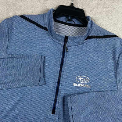 #ad Subaru Quarter Zip Pullover Mens Medium Blue Striped Elevate Performance READ $21.86
