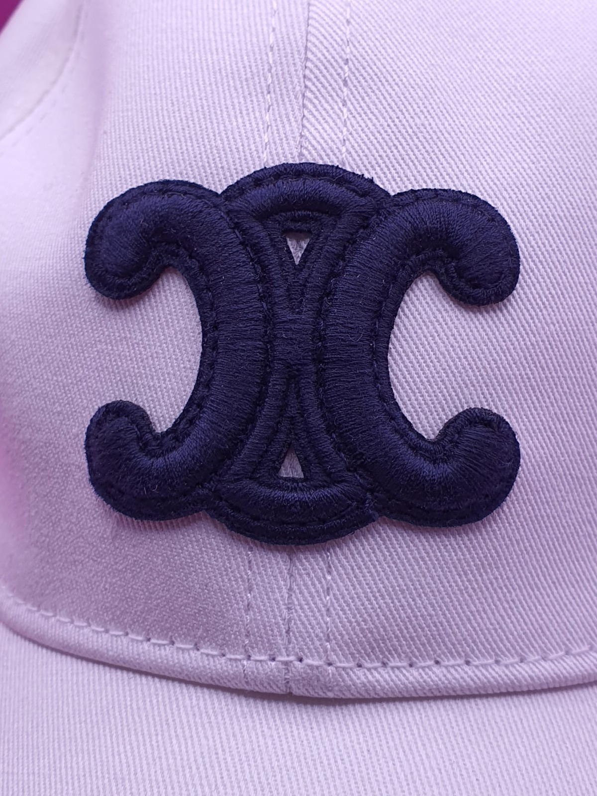 Celine Triomphe Baseball Cap White Cotton Navy UK Sold Out Size M Adjustable image 4