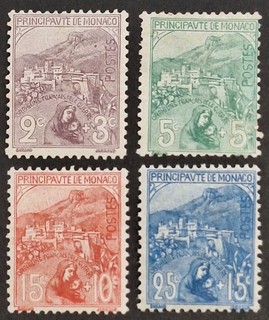 Monaco 1919 "War Orphans Fund" 4x Stamps Mh (up to 25 15c.)