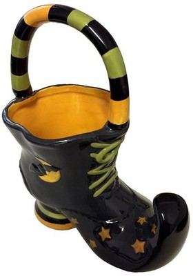 Ceramic Halloween Decor Witch's Boot With Handle 8.5'' Candy Dish Basket