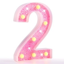 Pink "2" Marquee Number Light Glitter Light Up Sign for Birthday Party Decor