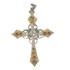 14K White Gold 1/3 CT. T.W. Champagne and White Diamond IJDN Cross Pendant