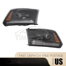 Pair Black Projector Headlights Wled Drl For 2013-2018 Dodge Ram 1500 2500 3500