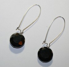 Faceted Purple Crystal Glass Bead Drop Earrings on Long Silver Tone Ear Wires