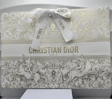 Christian DIOR Holiday Gift Bag - Gold & White w/ Ribbon - 9.5 x 7 x 3.5 ~ New