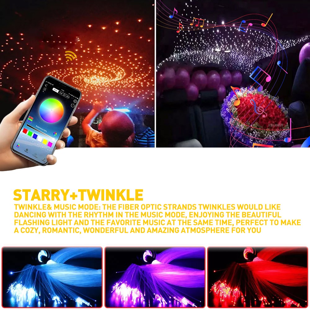 500X Fiber Optical Twinkle Star Starry Ca Headliner Lamps Ceiling Light Roof