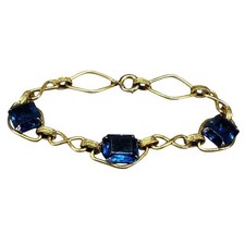 Vintage Open Back Bracelet with Blue Crystals- 12K Gold Filled