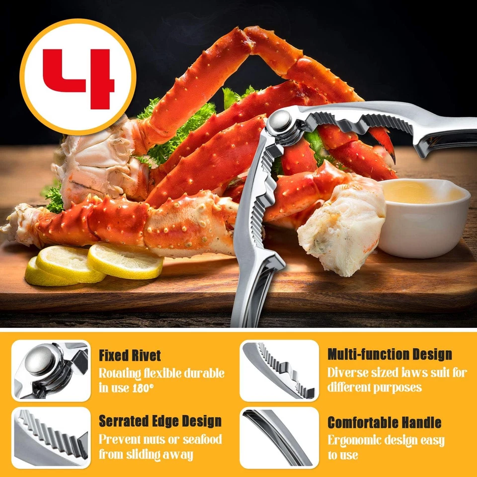 Galletas y herramienta para cangrejo, cascanueces para patas de cangrejo rey, 12 piezas acero inoxidable S Foto 3 de 4
