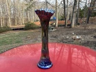 Gorgeous Antique Fenton Cobalt Blue Carnival Glass Vase / Great Color