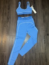 ALO Blue White 2 Piece Women's Sweatsuit Set Bra Leggings Regular Size