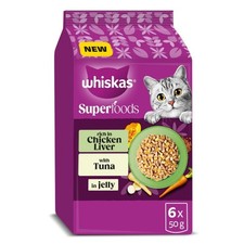 48 x 50g Whiskas 1+ Adult Wet Cat Food Superfoods Mixed selection Pouch in Jelly 7.50 per kilo