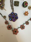 Vintage Jewelry Lot  Art  Nouveau Floral Necklace Micro Mosaic Earrings Heliotro — photo 4