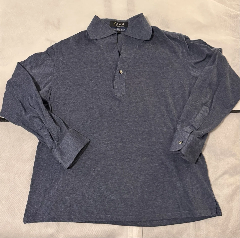 Yeossal Singapore Vintage striped Navy Blue Long Sleeve Cuban Collar Knit Shirt - Image 2 of 4