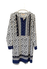 LOFT Floral Dress A-Line Blue Womens Small Pullover V-neck Long Sleeves Knee len