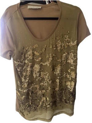 Stella McCartney Gold Sequin Mesh Front T-Shirt Size 44 Designer Runway
