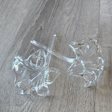 2  Clear Glass Hand Blown Long Stem Hibisc Easter Lilly 7" Lilies Flowers