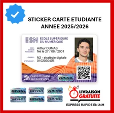 Autocollant sticker vignette carte etudiant etudiante année 2025 2026 etiquette