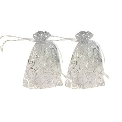  50 PCs kleine Organza Sheer Gunst Geschenktüten Mini Silber Rattan Muster